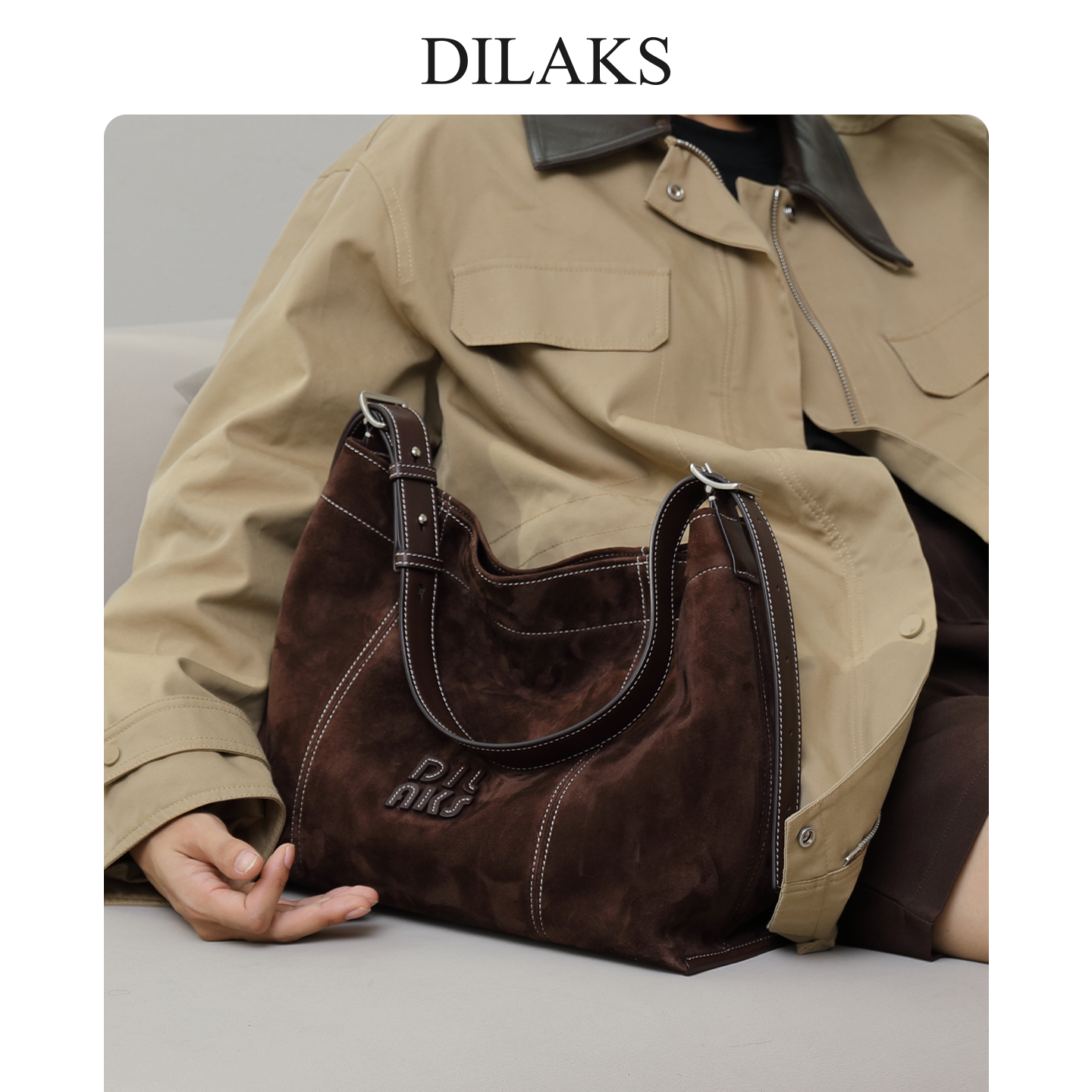 DILAKS迪莱克丝2025秋冬新款麂皮包包极简hobo包女通勤单肩腋下包