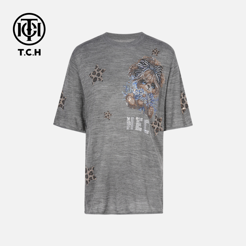 TCH私服秋款烫钻时尚休闲百搭气质针织衫女T75C09E5045轻奢tch
