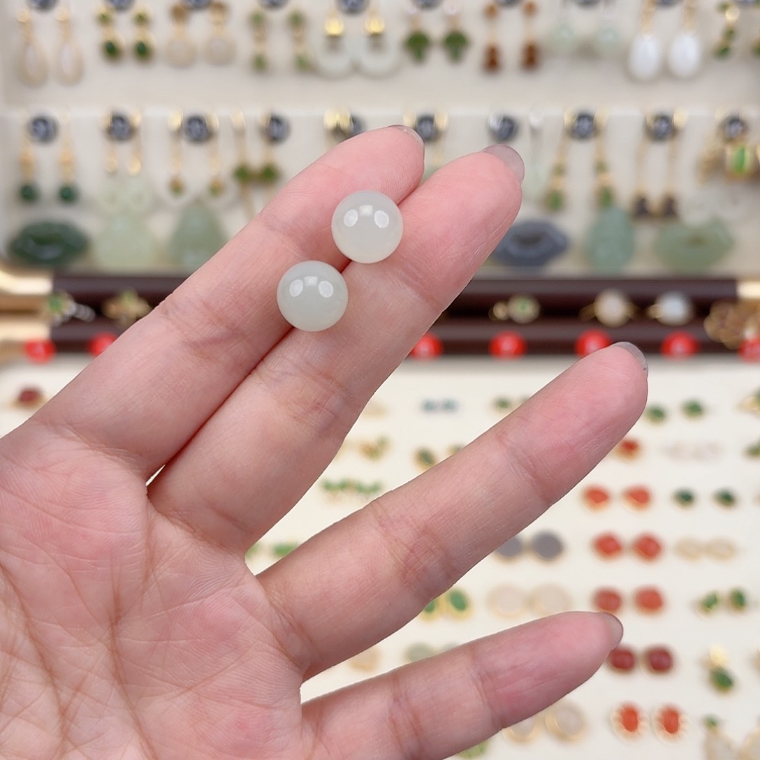 银S925镶嵌和田玉耳饰