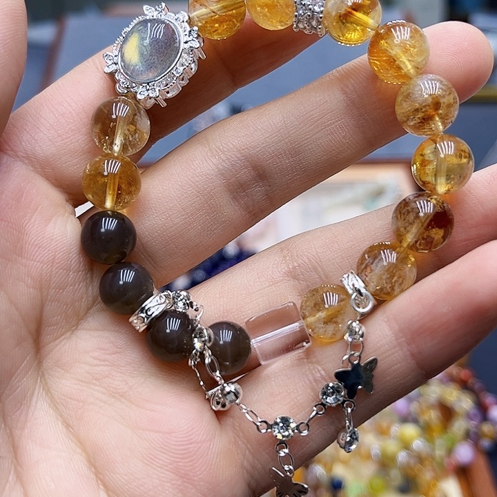 水晶手链银S925镶嵌黄塔晶月光