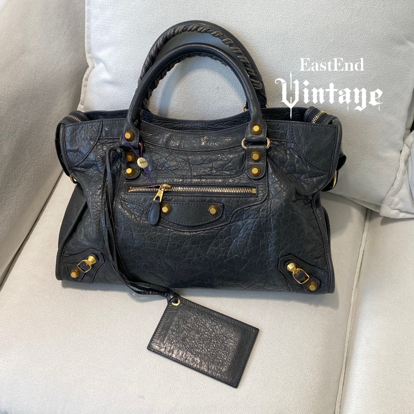 95新 Balenciaga/巴黎世家 東区-灰色金扣机车中号/09710