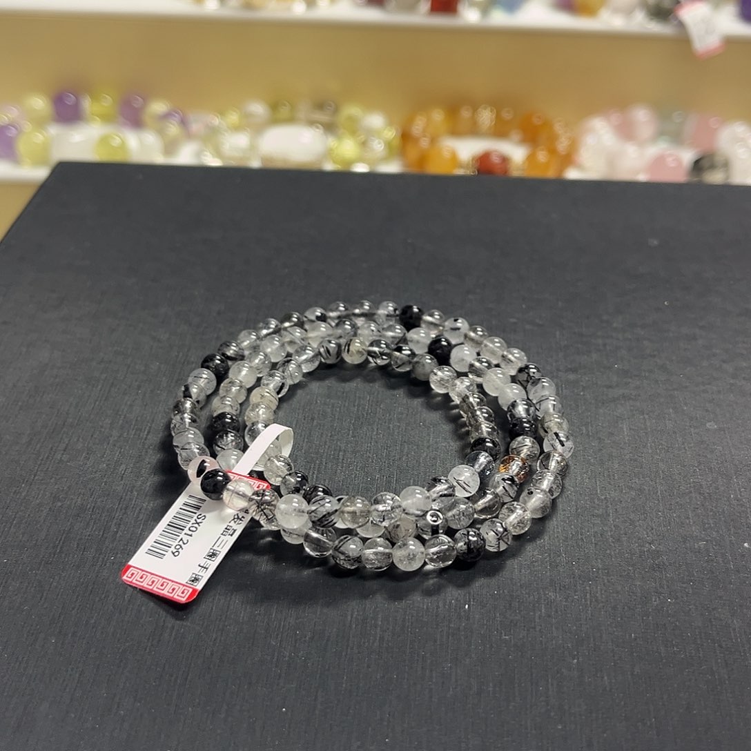 手链未镶嵌水晶黑发晶三圈手串