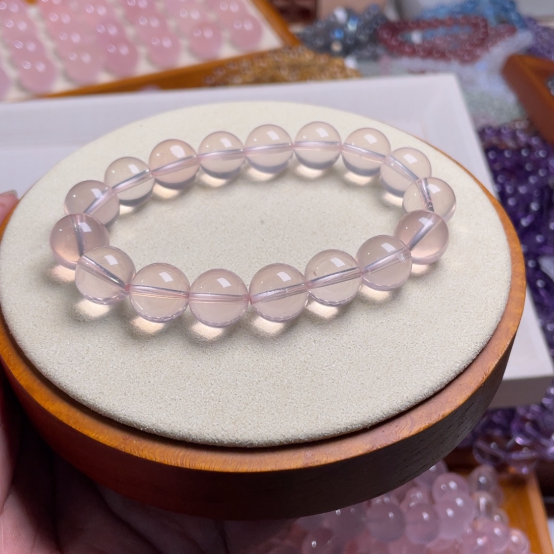 芙蓉石未镶嵌手链粉水晶卡11+手串