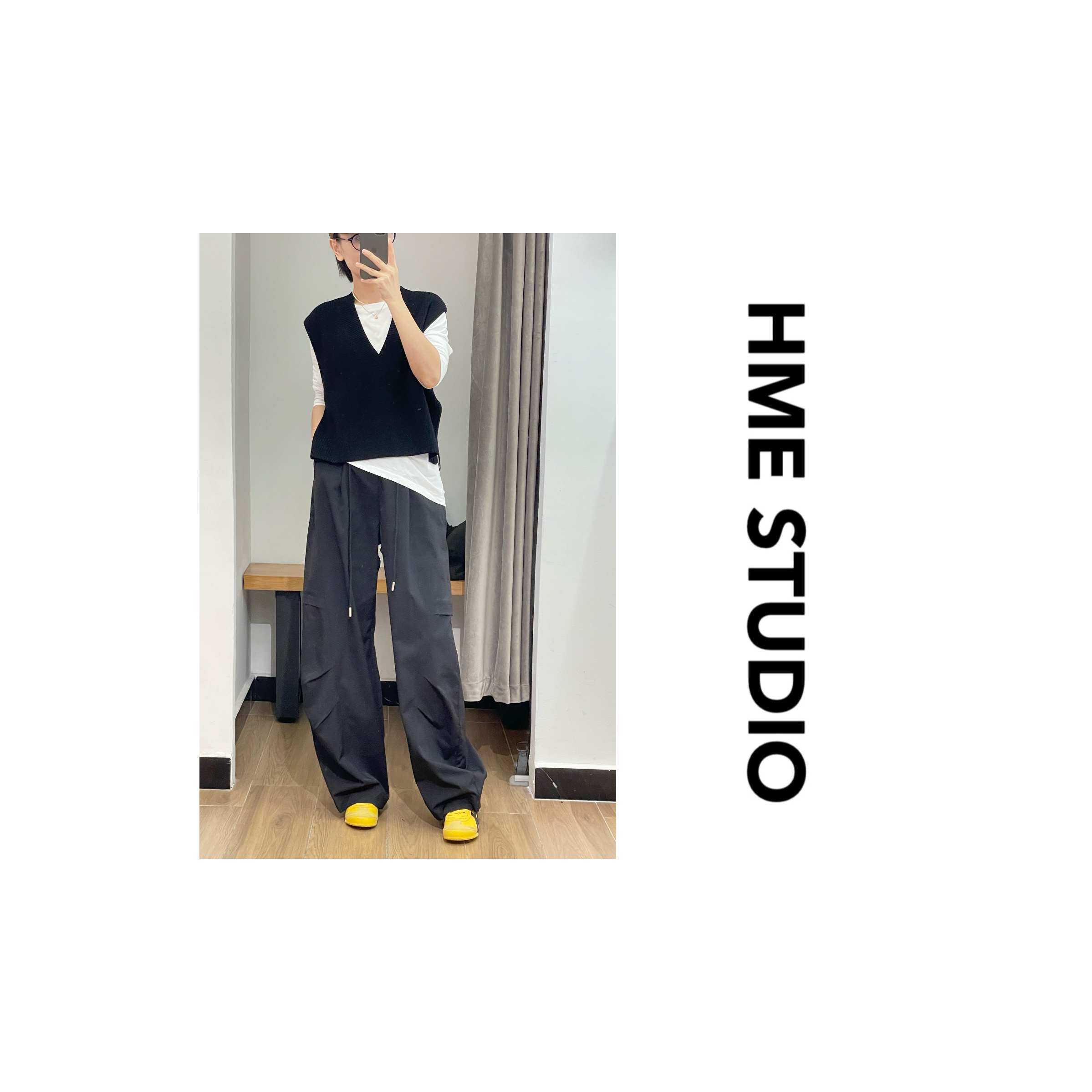 【HME】（伞兵工装裤）秋季，美式复古显瘦百搭休闲抽绳直筒阔腿长裤