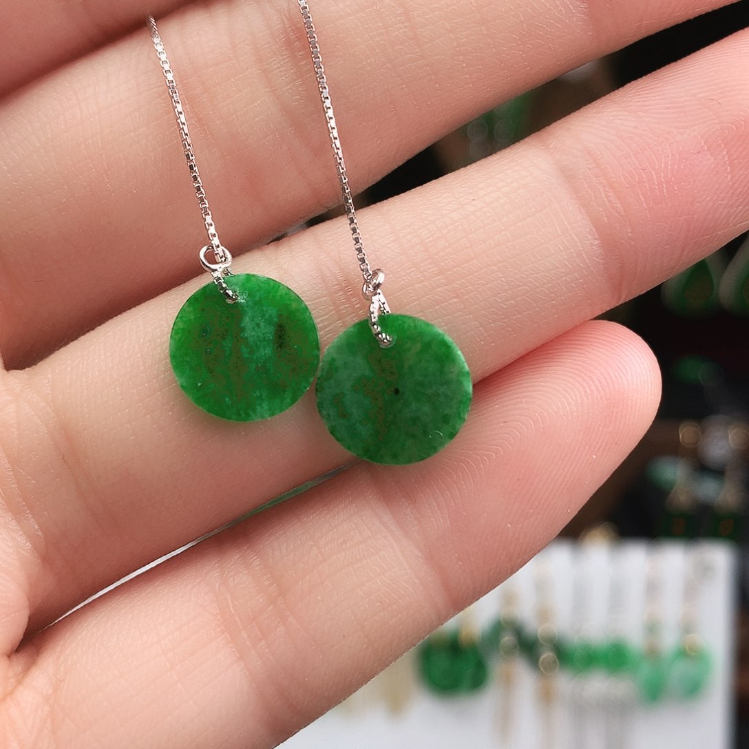 翡翠耳饰银S925镶嵌耳饰