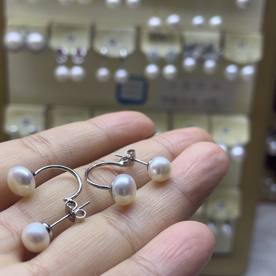 淡水珍珠耳饰银S925镶嵌