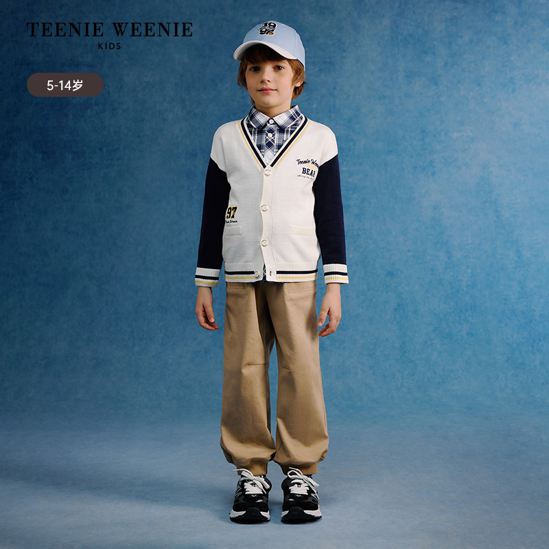 TeenieWeenie Kids小熊童装25百搭纯棉V领开衫毛衣TKCK251201B