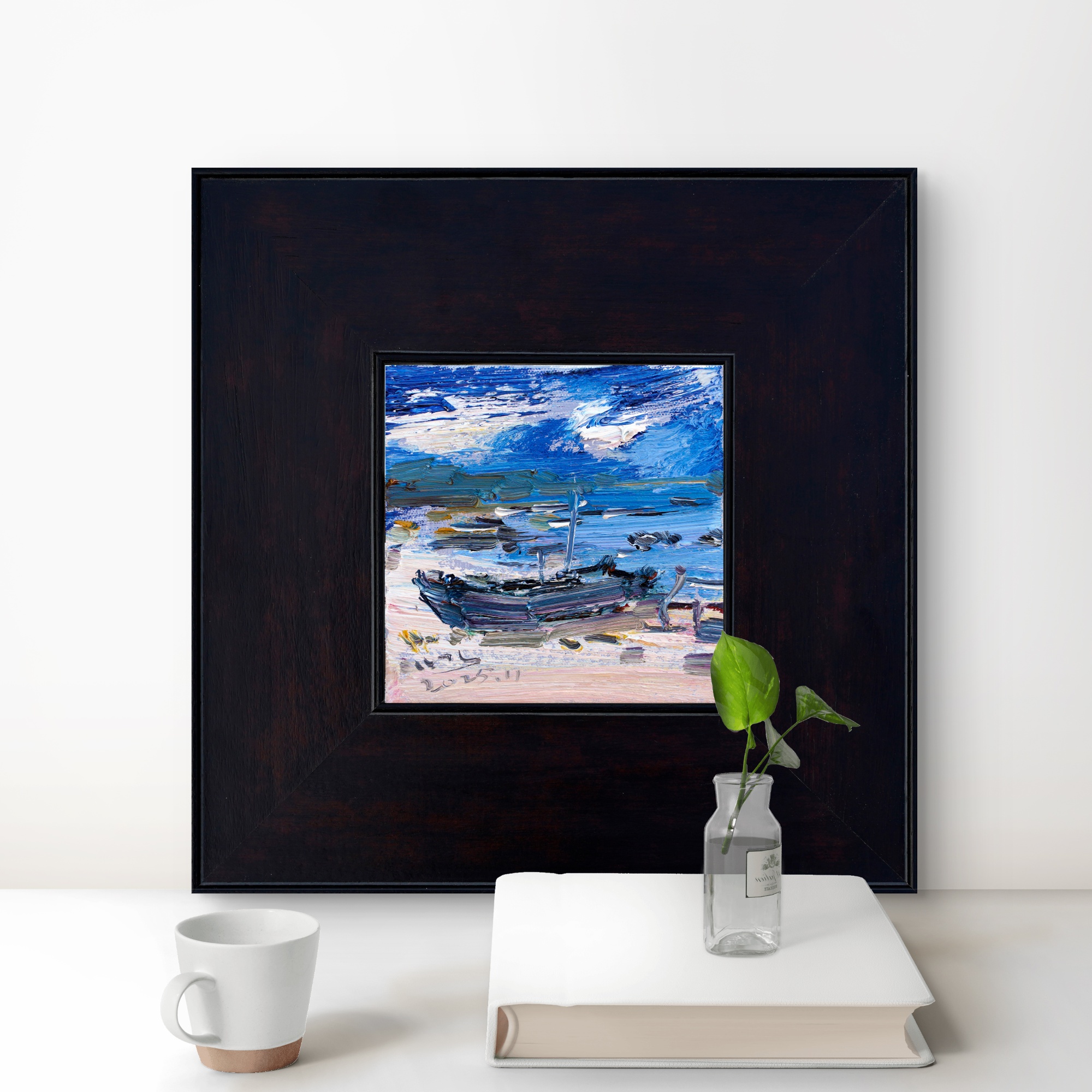 艺术家原创手绘油画港湾海景风景高级感玄关餐厅中古风美式挂画