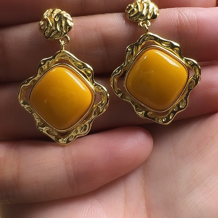 蜜蜡银S925镶嵌耳饰耳坠