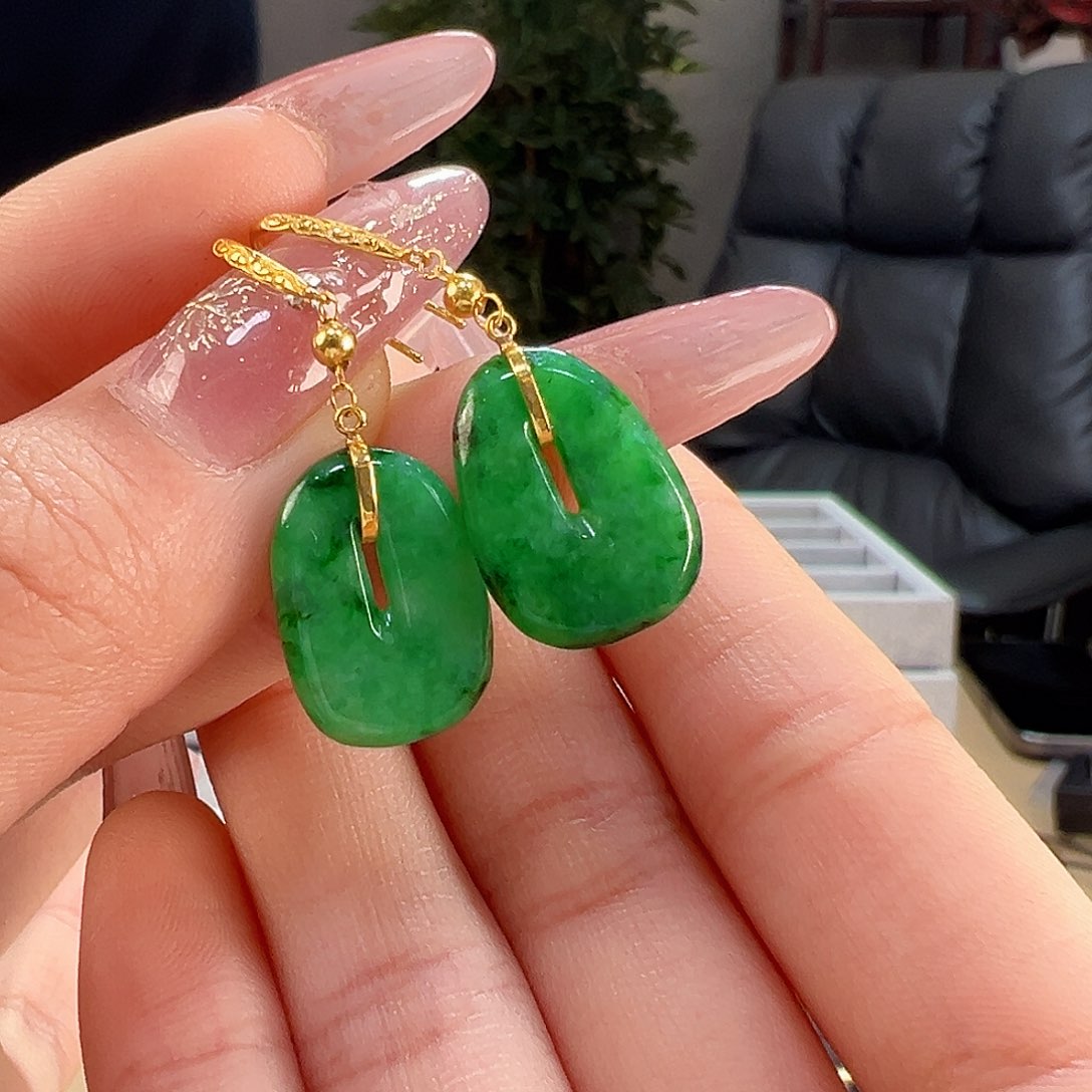 翡翠耳饰18K金镶嵌耳环87
