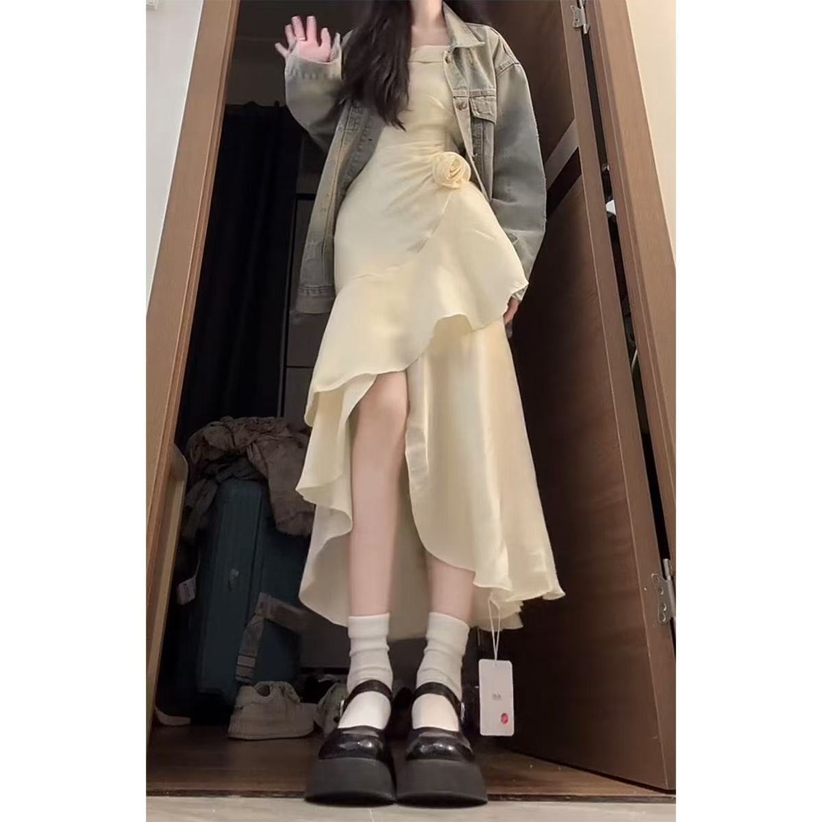 【鸢尾茉莉】小众轻奢温柔风不规则气质立体花朵连衣鱼尾裙