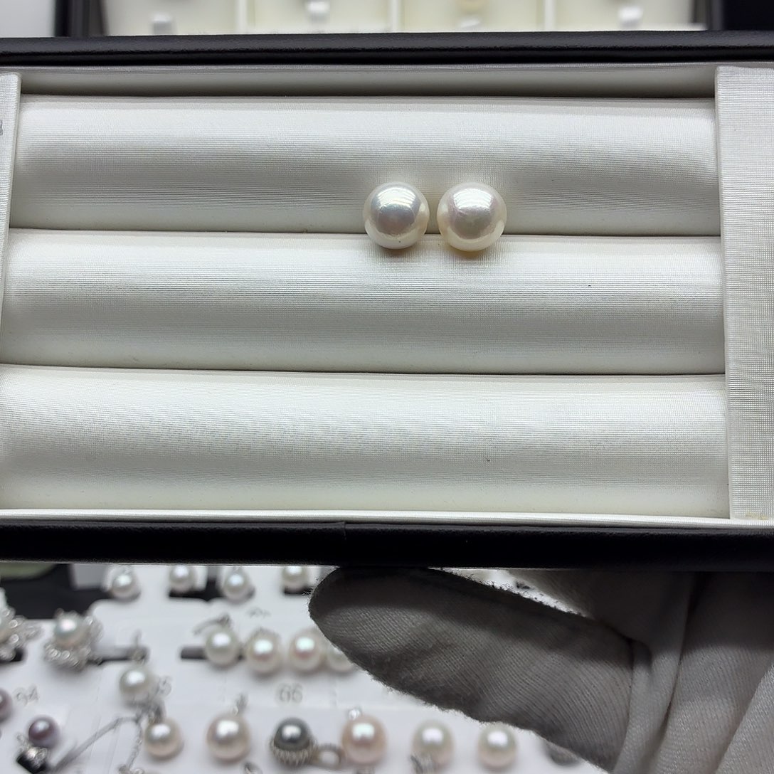 银珍珠耳钉10-11mm设计简约时尚