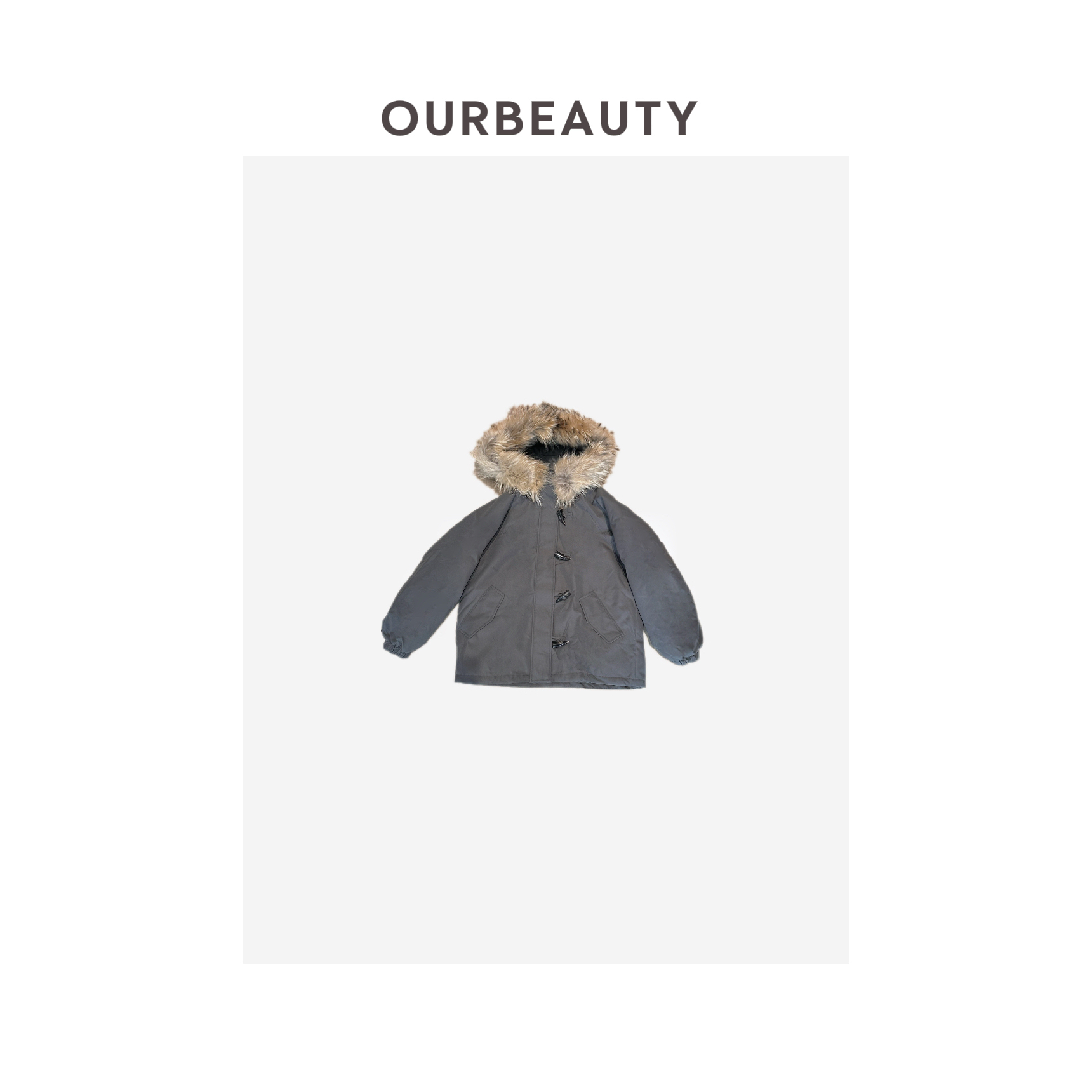 【OURBEAUTY】设计感牛角扣连帽派克羽绒服