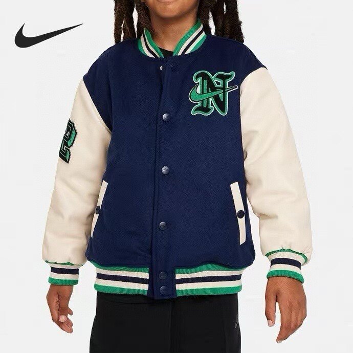 【有瑕疵】耐克NIKE大童加厚款羊毛棒球夹克FV3140-410