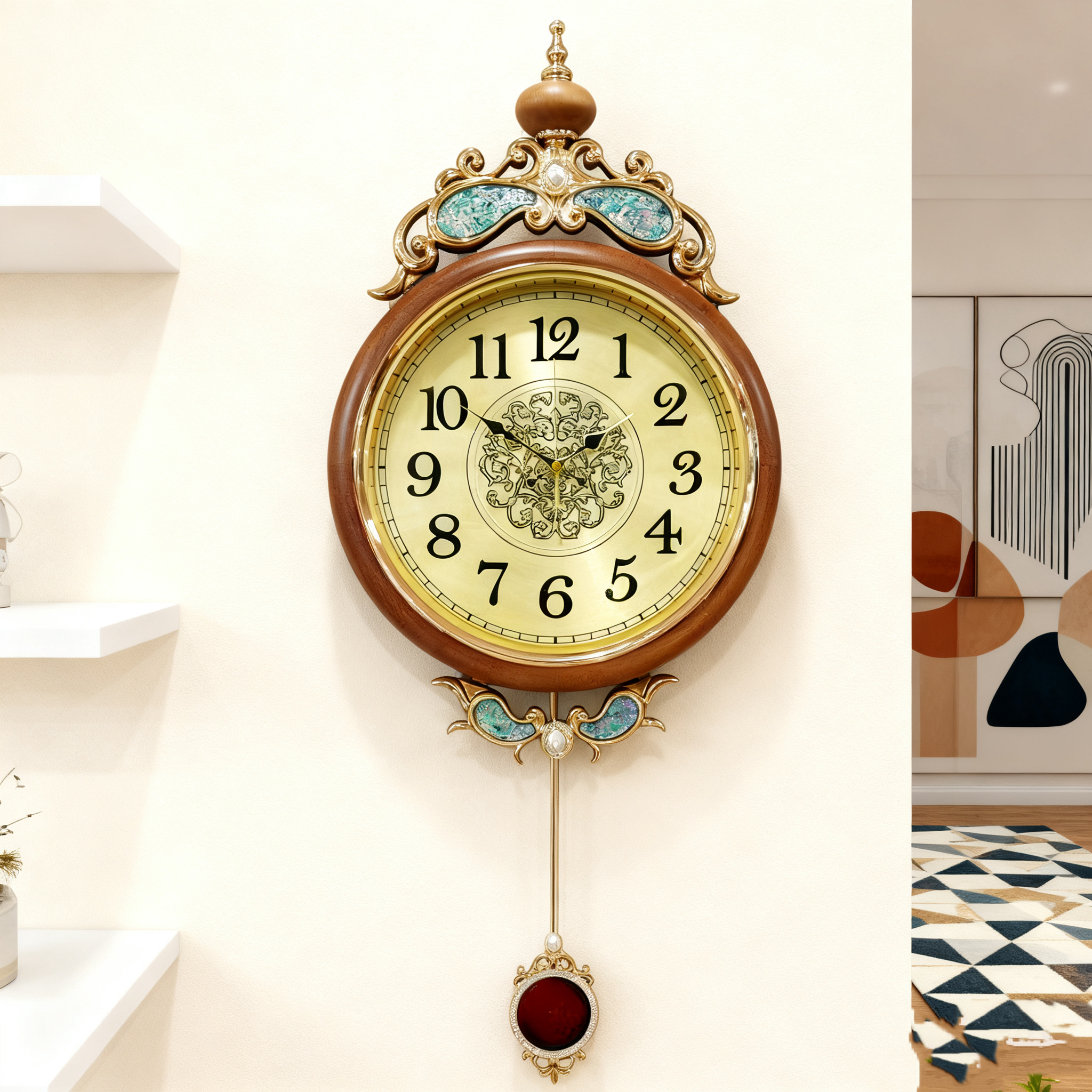 欧式轻奢创意客厅挂墙石英钟大气高级感新中式复古家用