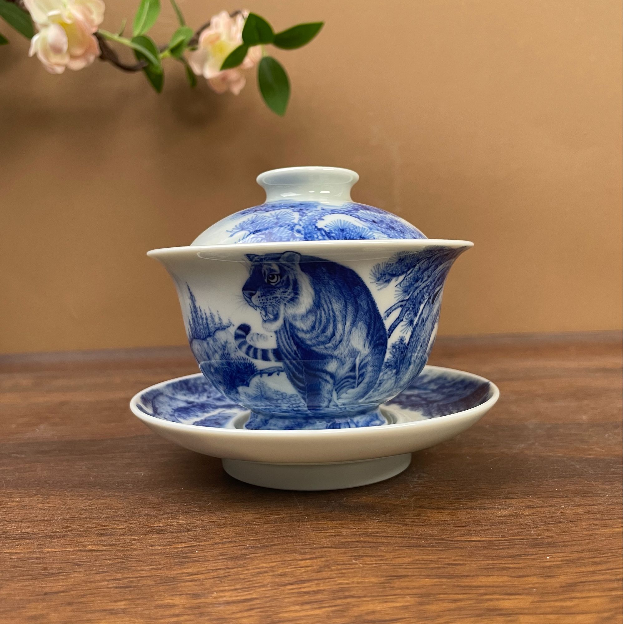 【彧兮竹】王者之风生肖老虎盖碗150cc 手工手绘景德镇茶具