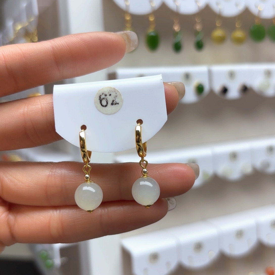 和田玉耳饰银S925镶嵌2