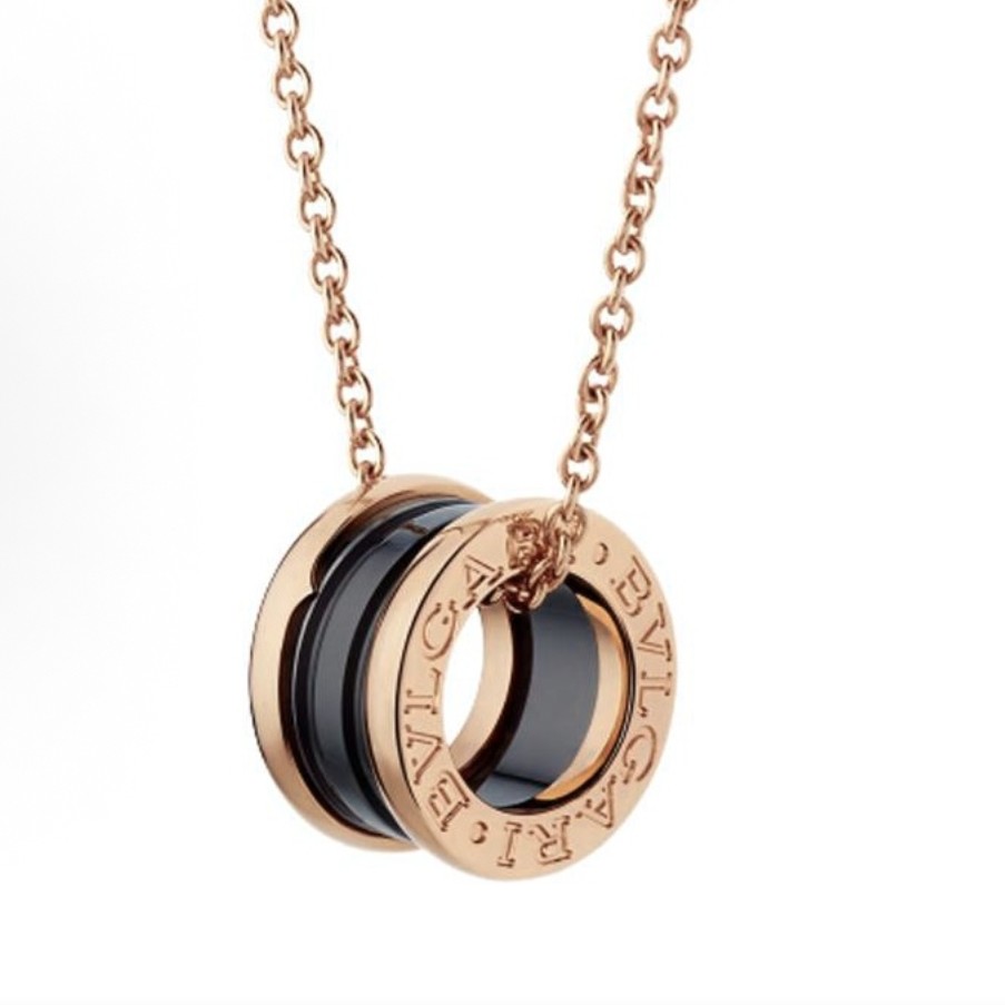 99新 BVLGARI/宝格丽 21年B.zero1黑陶瓷玫瑰金弹簧项链16231107