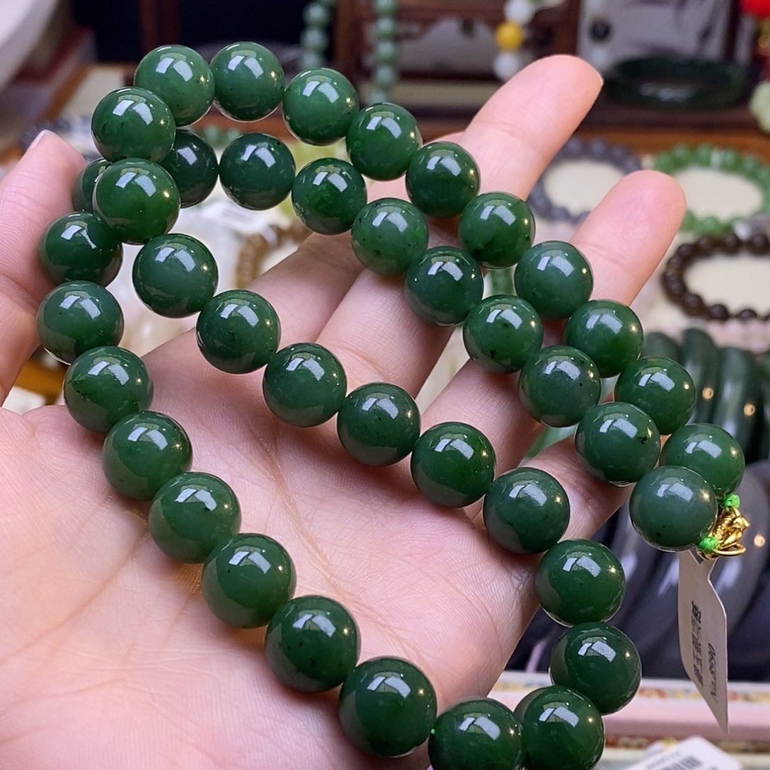 颈饰未镶嵌和田玉毕业级老坑料碧玉妈妈链12m