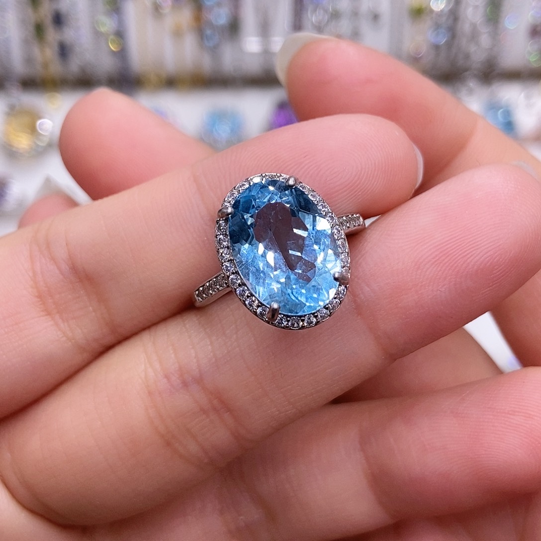 托帕石戒指银S925镶嵌