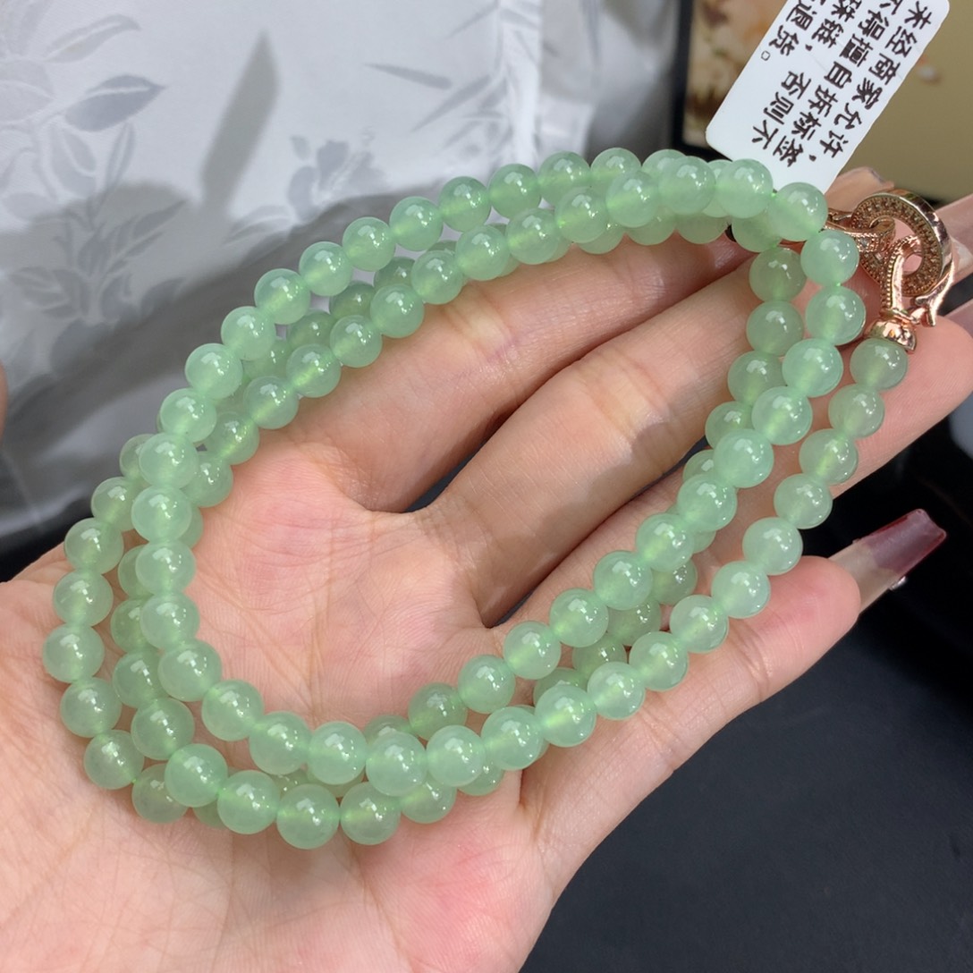 翡翠手链未镶嵌卡6冰胶葡萄绿项链