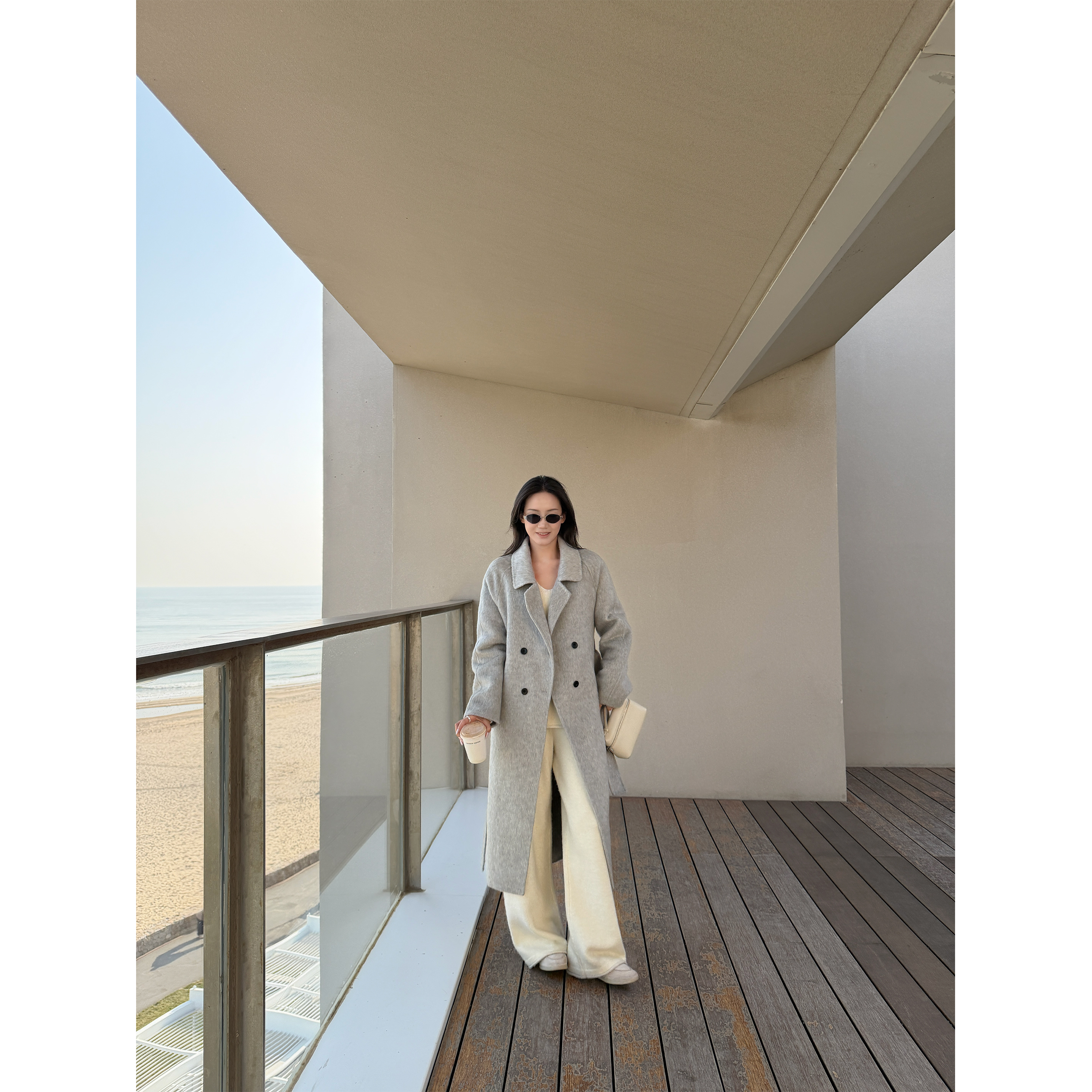 5werkwen 矜奢系列|苏力羊毛羊驼雾绒云毯低驳位双面呢大衣 44-25