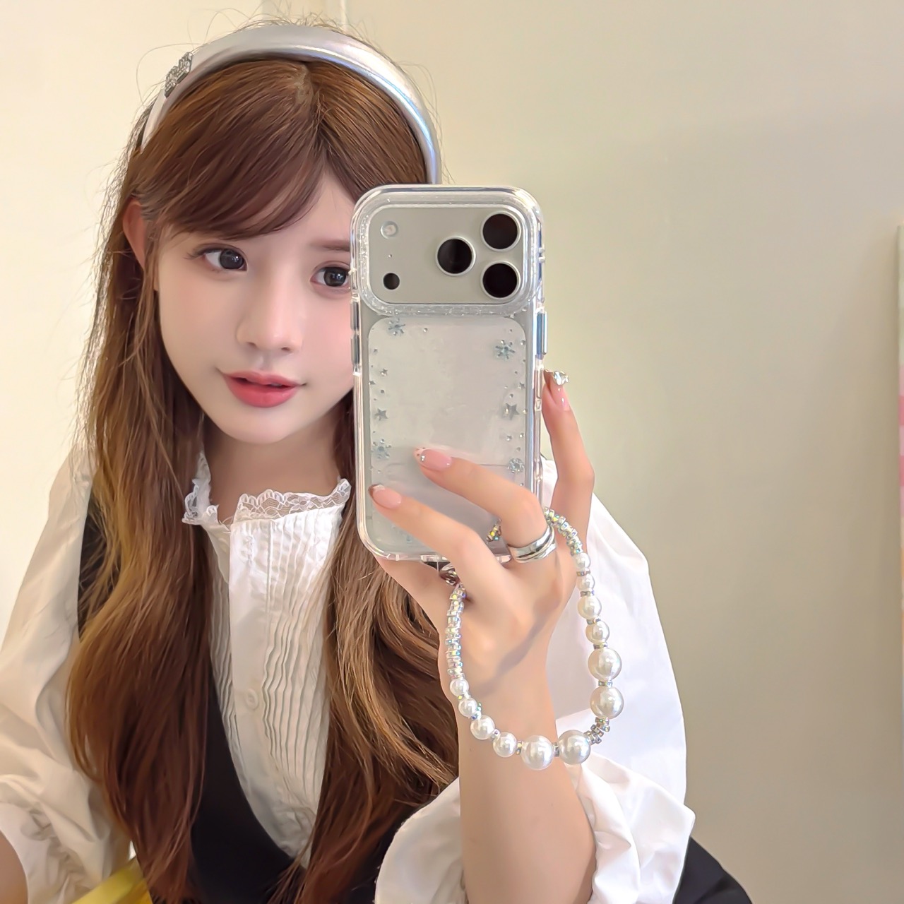 隆隆金适用苹果17手机壳围边银色星星雪花iphone16promax好看外壳