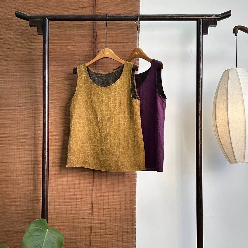 金紫交辉——100桑蚕丝香云纱双面穿龟裂纹背心紫龟金龟88801