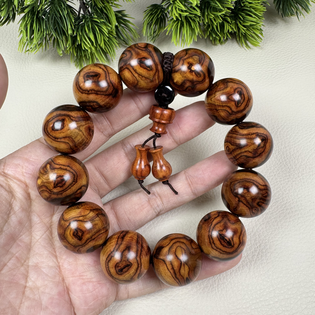 海南黄花梨糠梨黄金底双面精美蝴蝶纹男士文玩手串佛珠2.0