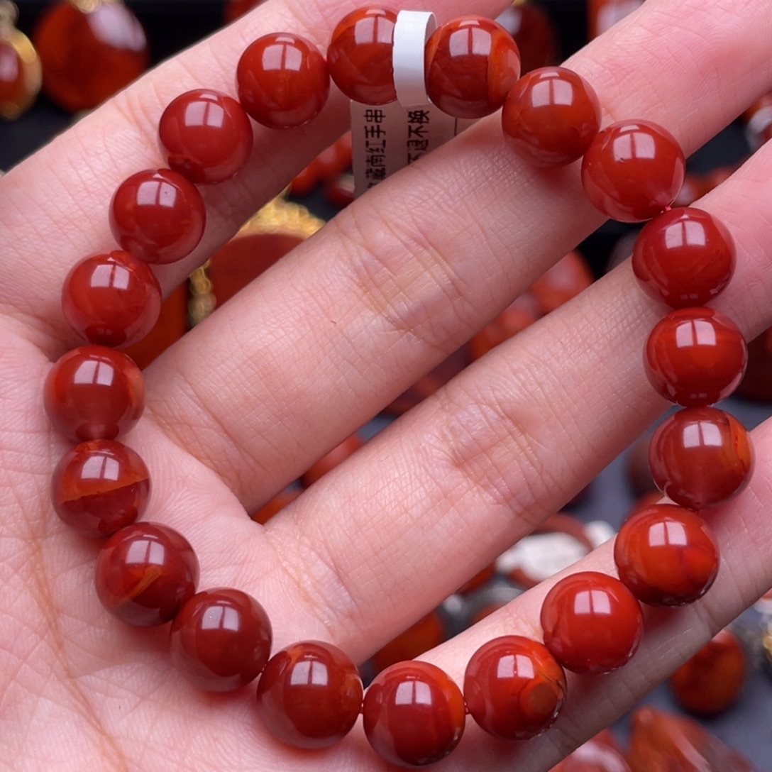 南红玛瑙未镶嵌珠宝奇石单圈9.5mm