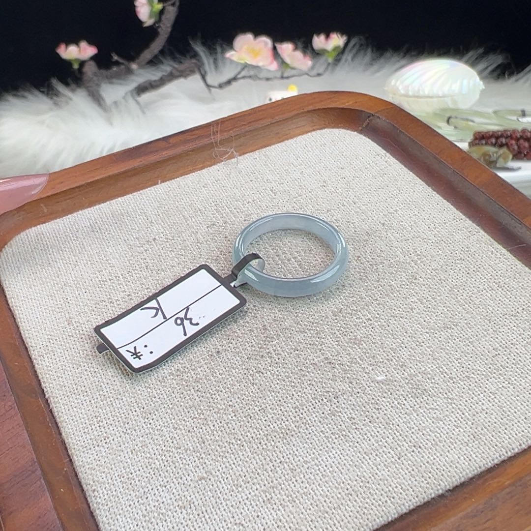 和田玉未镶嵌戒指N108奶蓝细条直径17不退换