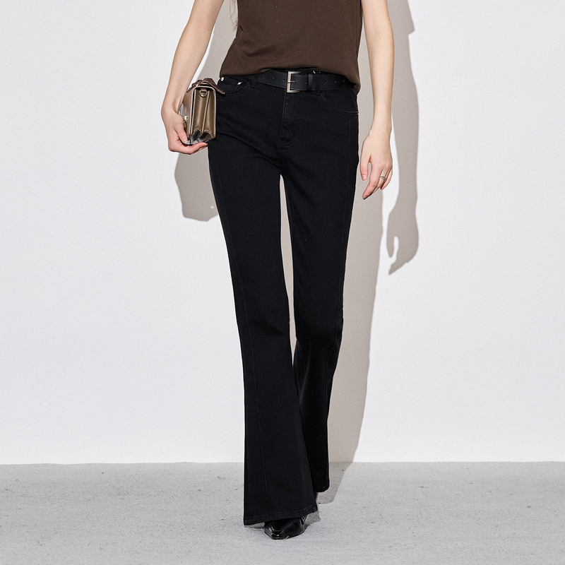 XG雪歌显瘦牛仔裤秋冬微喇弹力宽松时尚休闲裤黑色XL312596A890