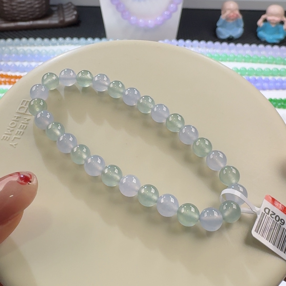 翡翠手链未镶嵌幻彩双彩单圈6mm