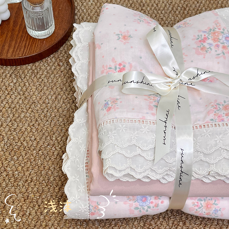 欧式花边亲肤纯棉双层纱四件套夏日小清新可爱风甜美公主风套件