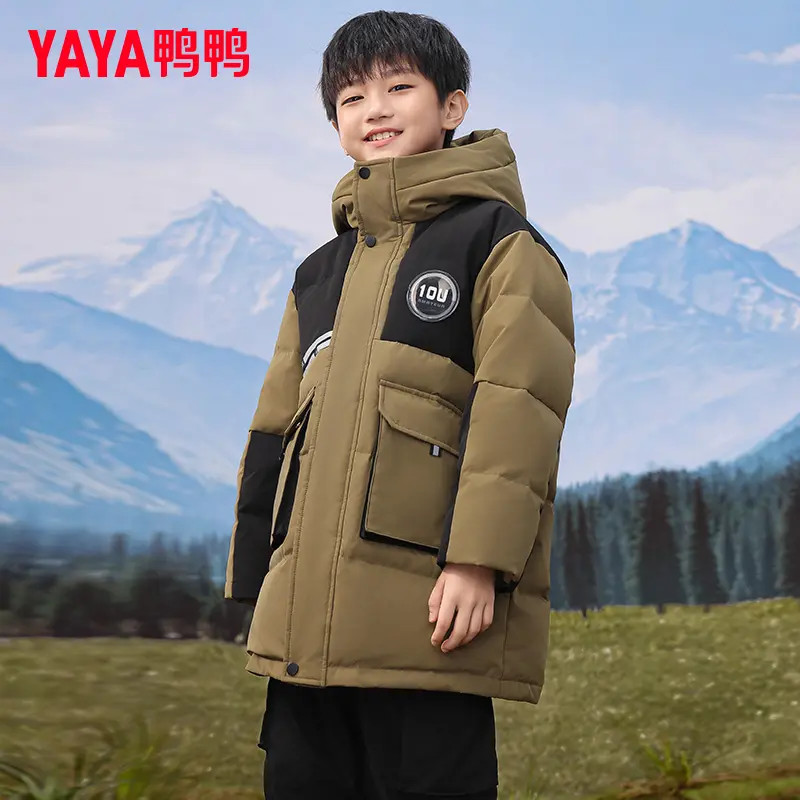 YAYA/鸭鸭童装2025冬季新款拼接撞色羽绒服休闲中性风羽绒外套