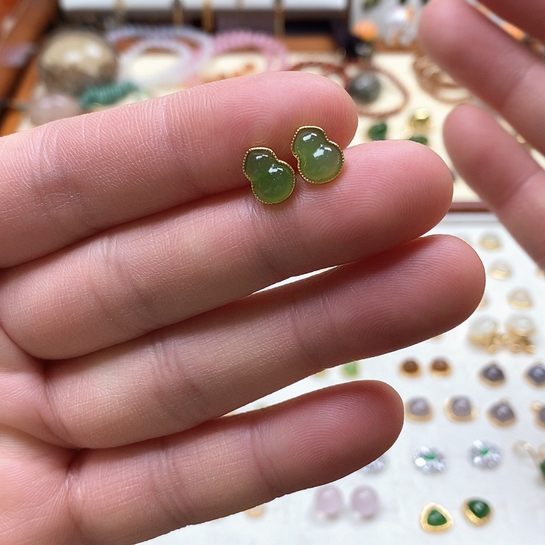 和田玉耳饰银S925镶嵌