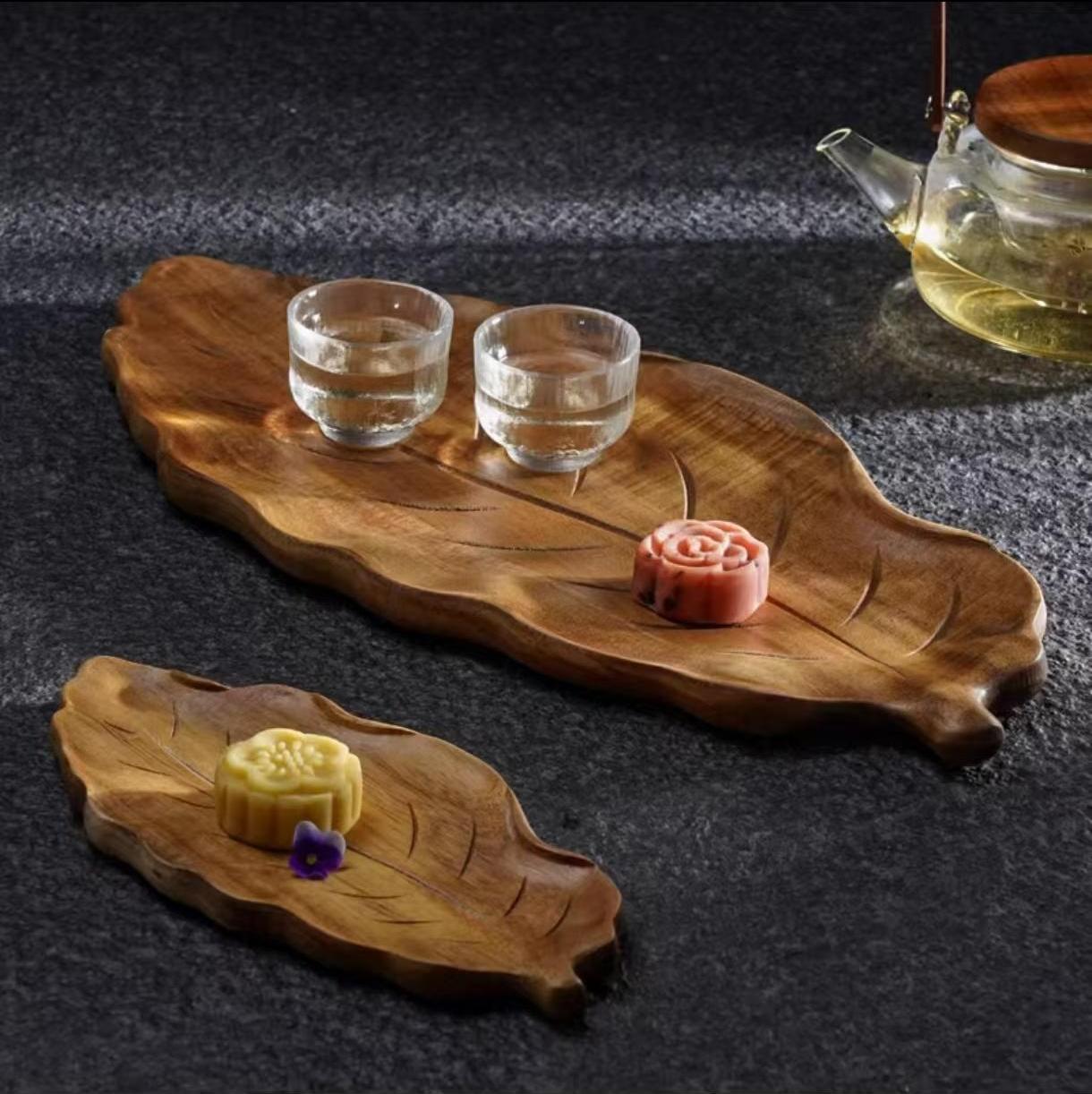 日式木质创意托盘个性树叶家用零食咖啡果盘茶杯托盘干泡茶盘托盘