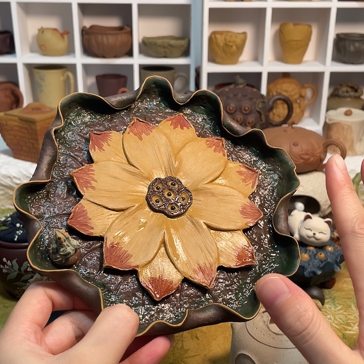 咕****紫砂茶宠荷花壶承