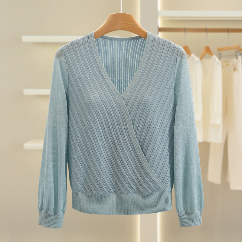 B1392-【珂】纯色V领修身百搭针织衫#1ZKL57M102