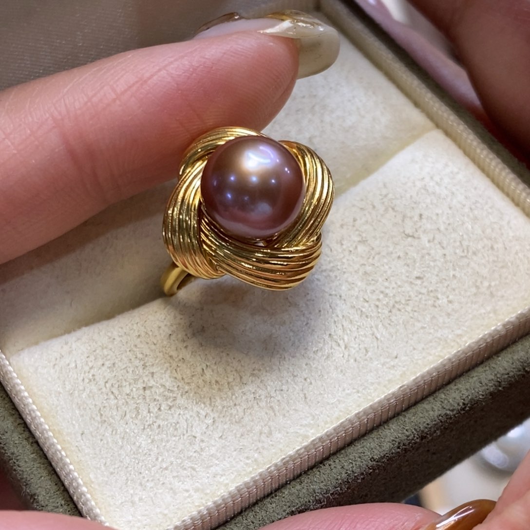 淡水珍珠戒指银S925镀金镶嵌