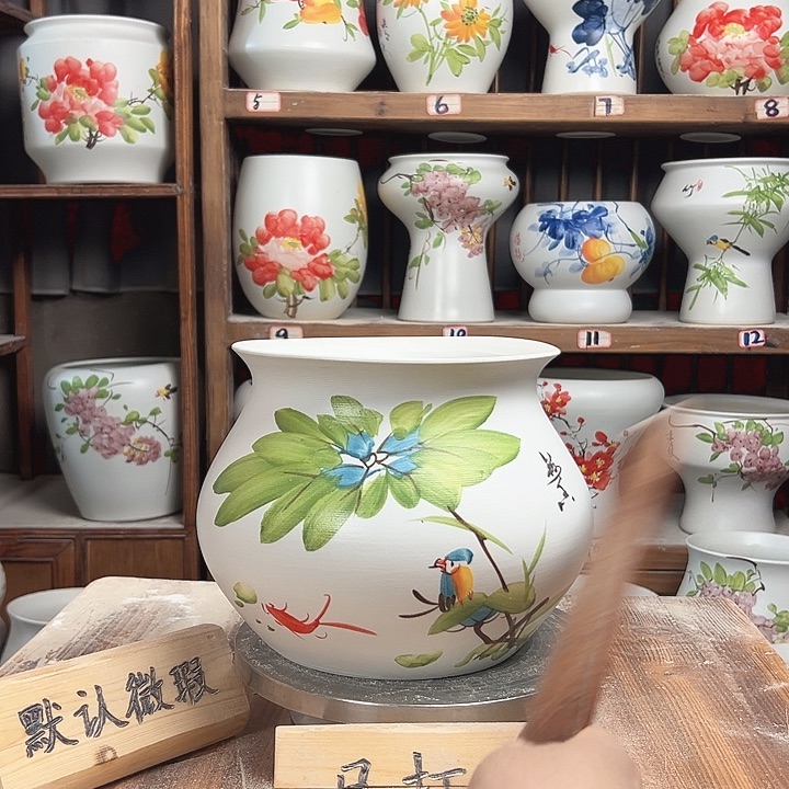摆件钱袋子荷花鸟新款陶瓷