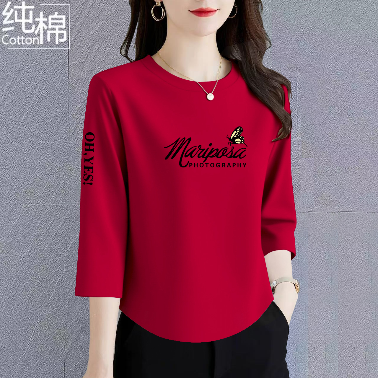 100高档纯棉女夏七分韩版新款潮流时尚宽松百搭遮肉上衣体恤衫