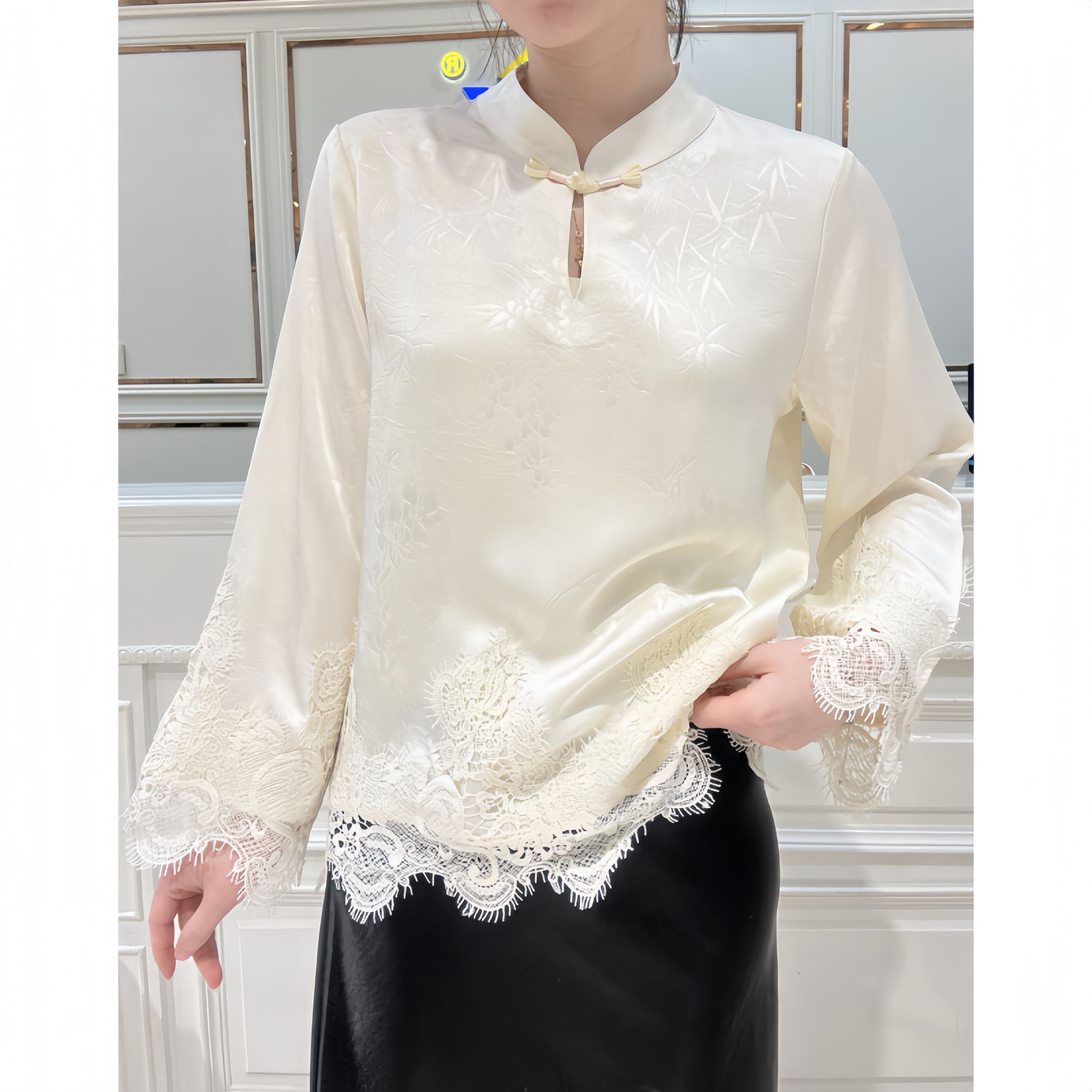 【如梦】衬衫性感知性春秋夏薄款绣花女装上衣气质百搭蕾丝