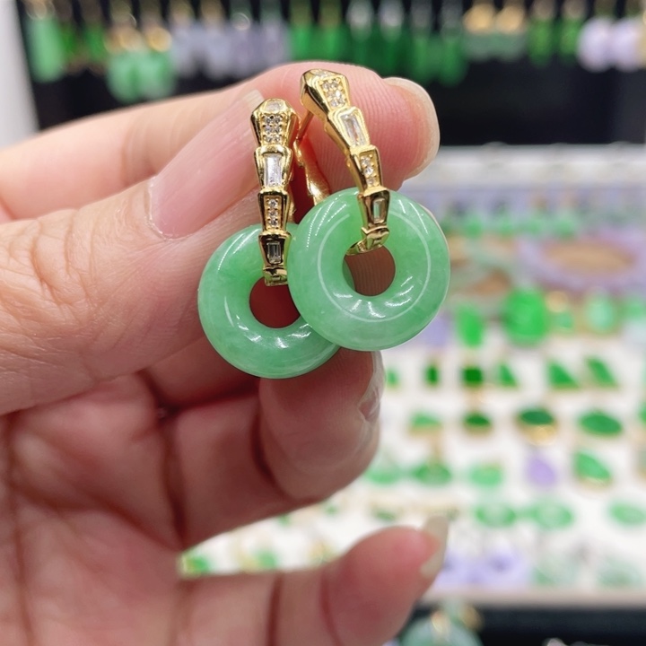 翡翠银S925镶嵌耳饰