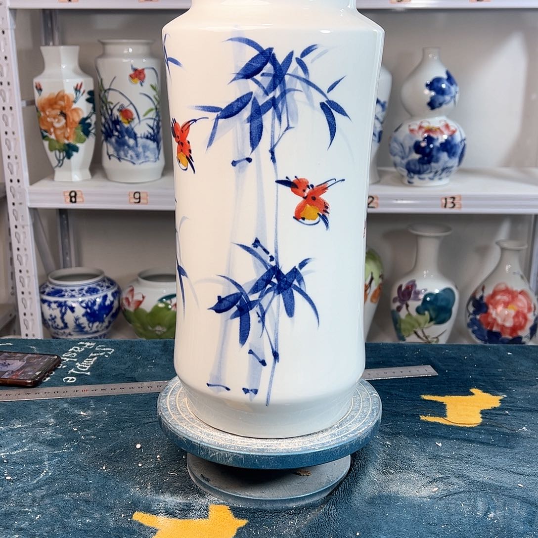 摆件景德镇陶瓷书竹鸟