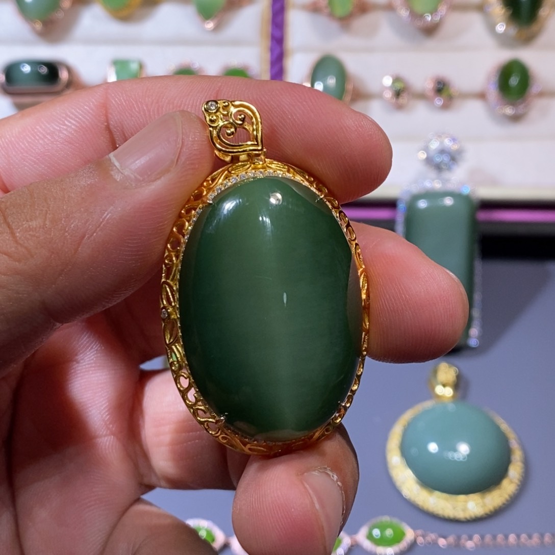 和田玉（碧玉）银S925镶嵌吊坠(不含链)