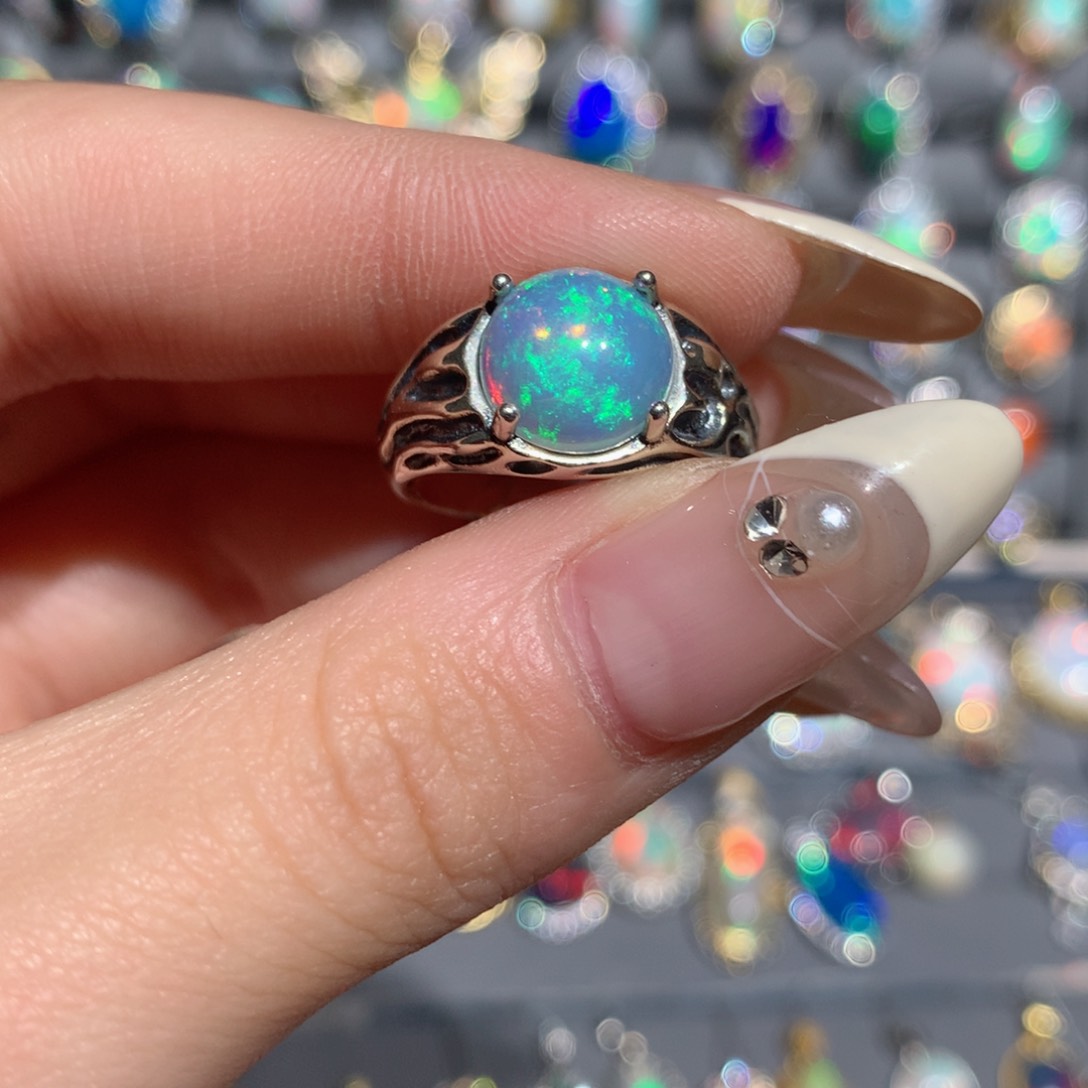 欧泊福利戒指w银S925镶嵌半*?