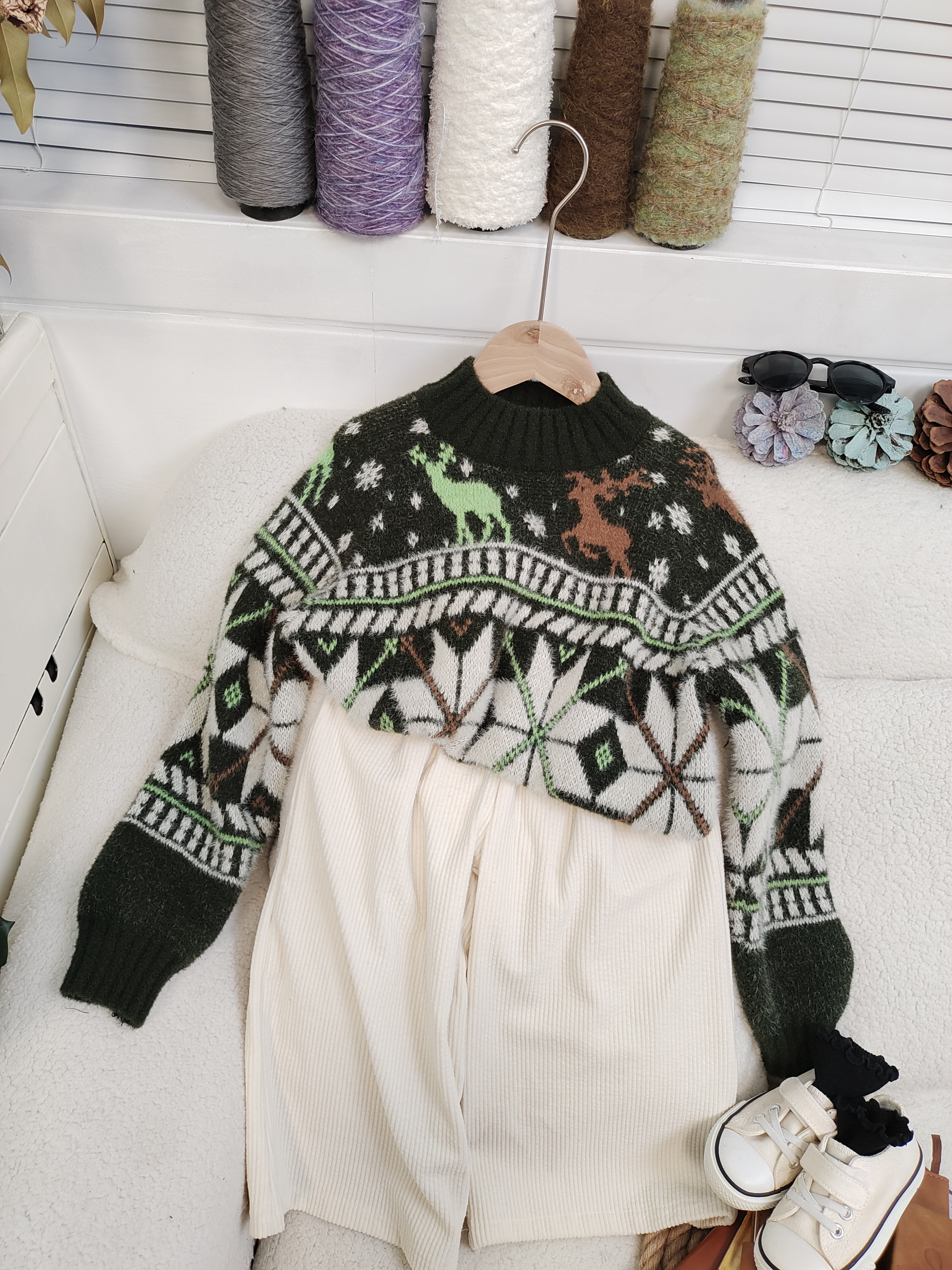 YIYANG童装套头毛衣复古提花毛衣