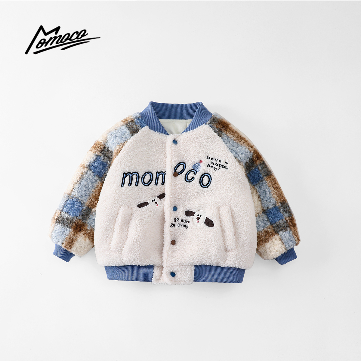 MOMOCO冬季新款男可爱萌趣卡通小狗毛毛衣外套棉服77430121003