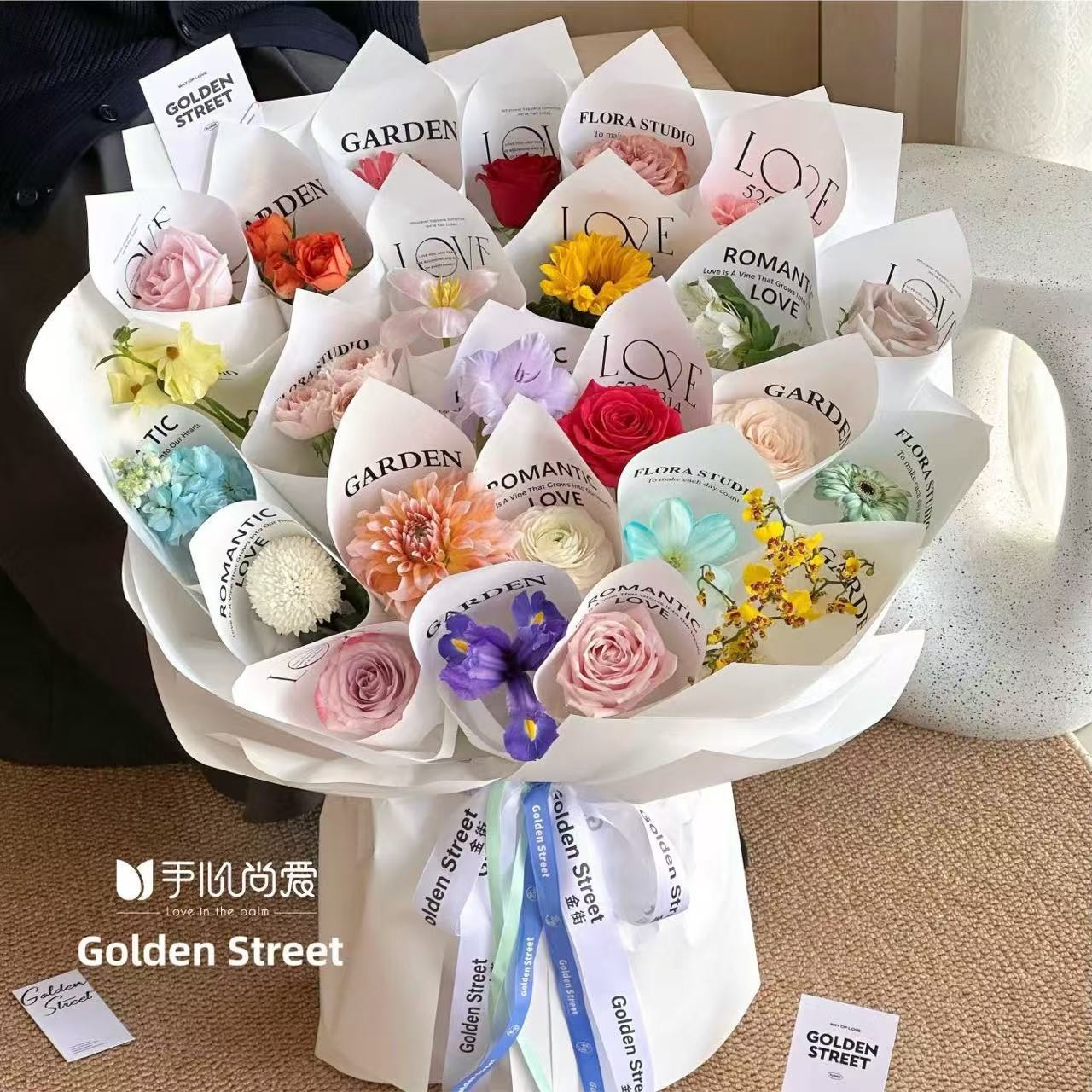 新款一岁一花花束包装材料尖角网红纸牛皮纸鲜花花艺包花纸diy